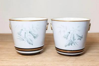 Pair of French 19th Century Paris Porcelain Cachepots Planters with Bird Motifs