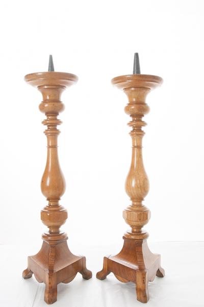 Pair of French 19th Century Turned Wood Candlesticks
