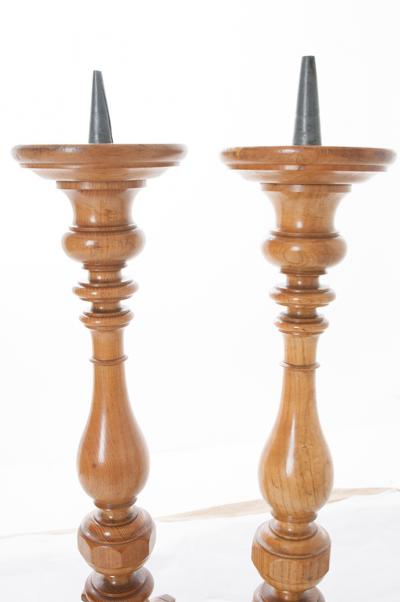 Pair of French 19th Century Turned Wood Candlesticks