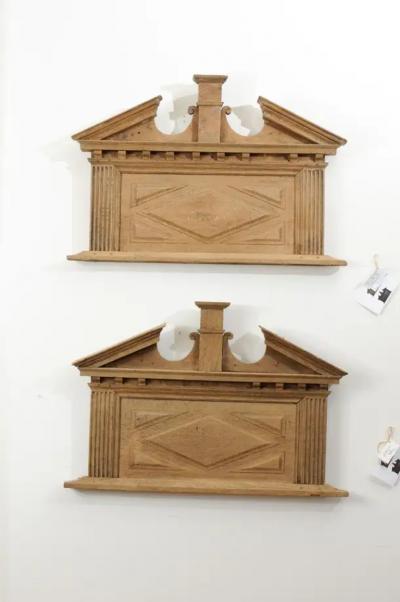 Pair of French 19th Century over Door Panels with Broken Pediments and Pilasters