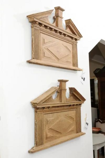 Pair of French 19th Century over Door Panels with Broken Pediments and Pilasters