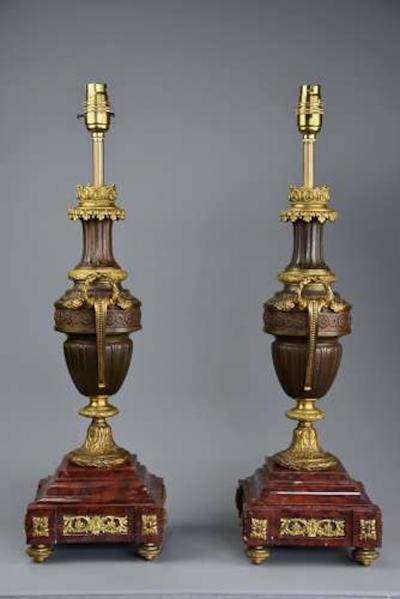 Pair of French 19thc fine quality bronze gilt bronze table lamps