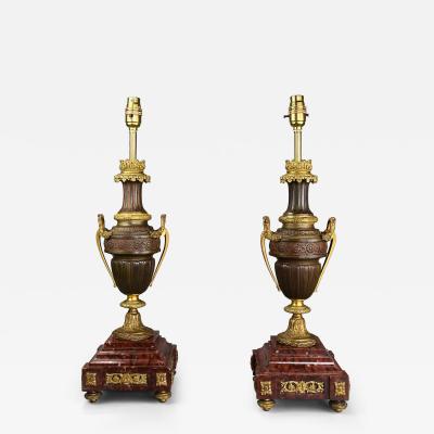 Pair of French 19thc fine quality bronze gilt bronze table lamps