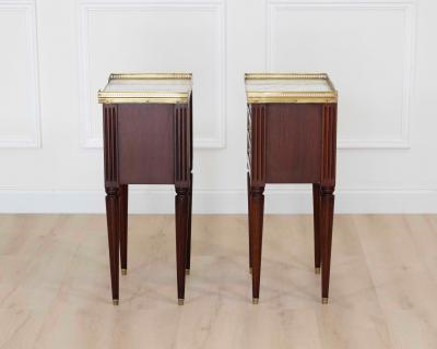 Pair of French 20th Century Louis XVI Style Marble Top Bedside Tables