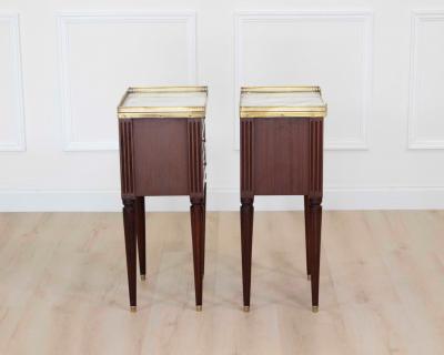 Pair of French 20th Century Louis XVI Style Marble Top Bedside Tables