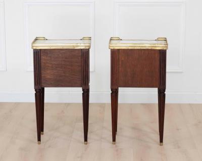 Pair of French 20th Century Louis XVI Style Marble Top Bedside Tables