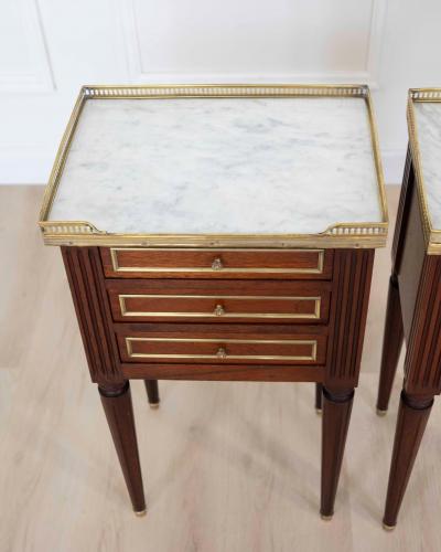 Pair of French 20th Century Louis XVI Style Marble Top Bedside Tables