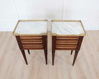 Pair of French 20th Century Louis XVI Style Marble Top Bedside Tables