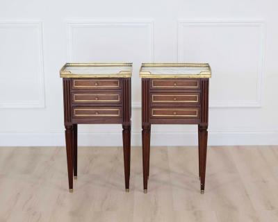 Pair of French 20th Century Louis XVI Style Marble Top Bedside Tables