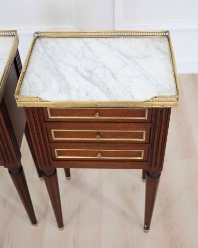 Pair of French 20th Century Louis XVI Style Marble Top Bedside Tables