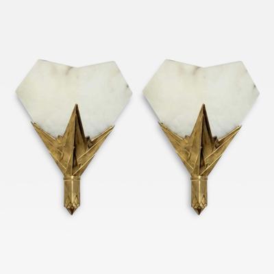 Pair of French Art Deco Alabaster Sconces