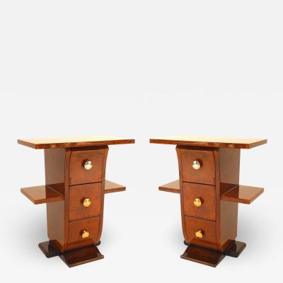 Pair of French Art Deco Amboyna Wooden End Tables