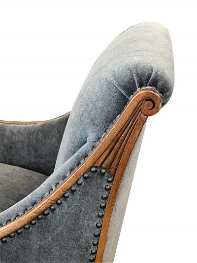 Pair of French Art Deco Carved Maple Upholstered Armchairs Bergeres