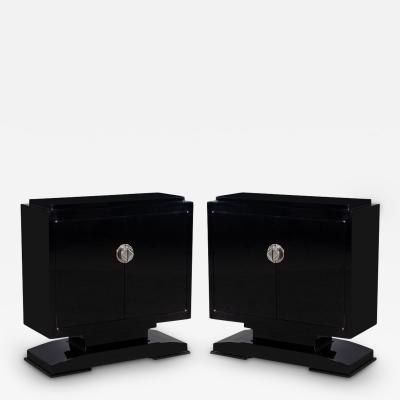 Pair of French Art Deco Commode Chests in High Gloss Black