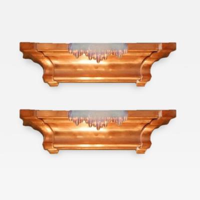 Pair of French Art Deco Copper and Opalescent Glass Icicle Sconces by Ezan