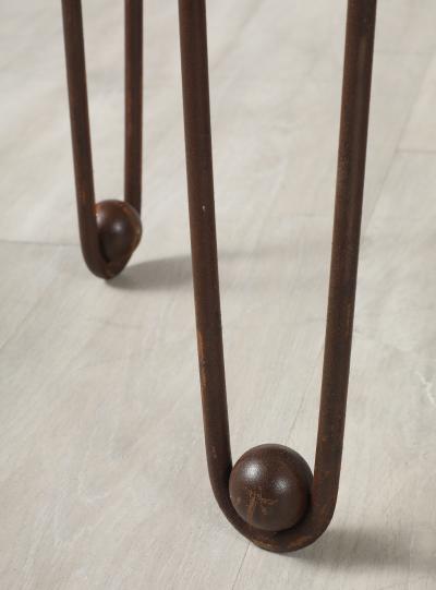 Pair of French Art Deco Iron and Travertine Circular Side Tables circa 1940