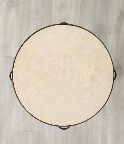 Pair of French Art Deco Iron and Travertine Circular Side Tables circa 1940