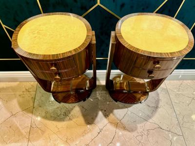 Pair of French Art Deco Macassar Side Tables with U Shaped Bases