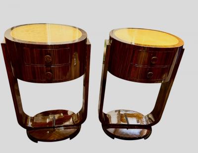 Pair of French Art Deco Macassar Side Tables with U Shaped Bases