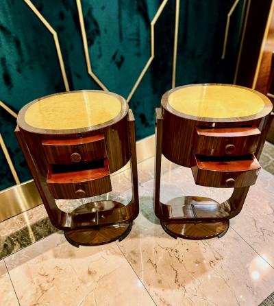 Pair of French Art Deco Macassar Side Tables with U Shaped Bases