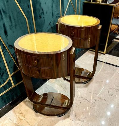 Pair of French Art Deco Macassar Side Tables with U Shaped Bases