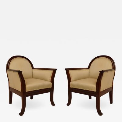 Pair of French Art Deco Mahogany Club Chairs