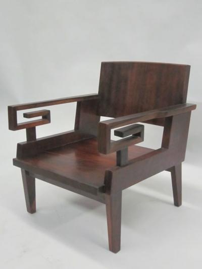 Pair of French Art Deco Modern Neoclassical Teak Lounge Chairs