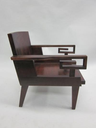 Pair of French Art Deco Modern Neoclassical Teak Lounge Chairs
