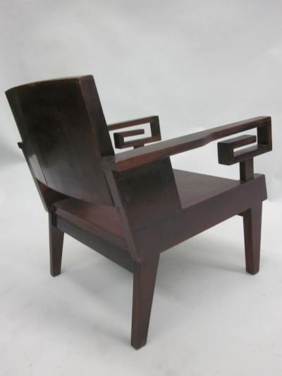 Pair of French Art Deco Modern Neoclassical Teak Lounge Chairs