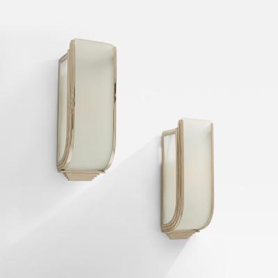 Pair of French Art Deco Modernist nickel steel opaline wall lights 1930