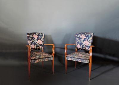 Pair of French Art Deco Stained Beech Armchairs