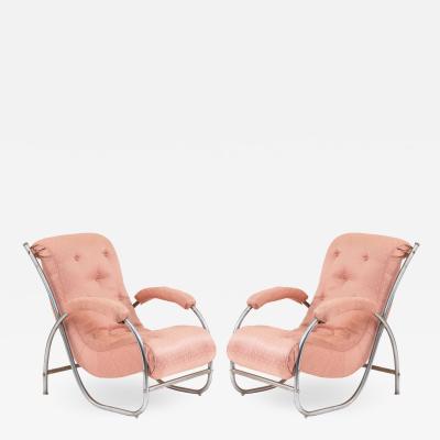 Pair of French Art Deco Tubular Pink Arm Chair
