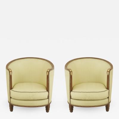 Pair of French Art Deco Walnut Arm Chairs