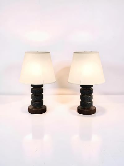 Pair of French Art Deco Walnut and Shagreen Boudoir Lamps circa 1930