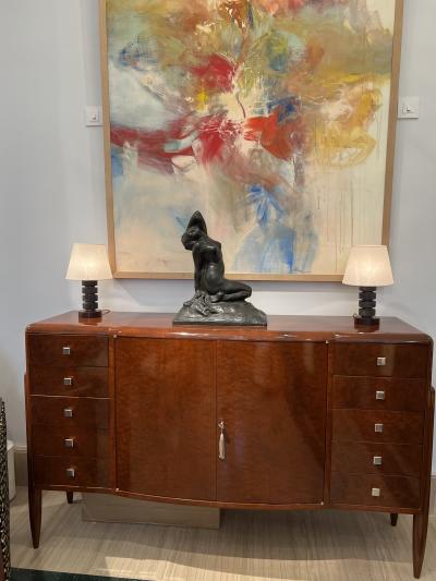 Pair of French Art Deco Walnut and Shagreen Boudoir Lamps circa 1930
