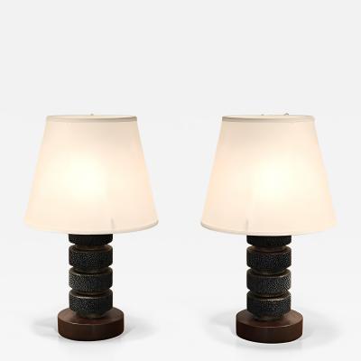 Pair of French Art Deco Walnut and Shagreen Boudoir Lamps circa 1930