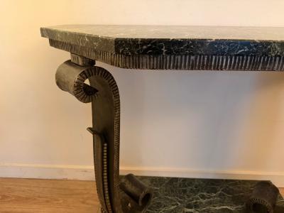 Pair of French Art Deco Wrought Iron Marble Consoles