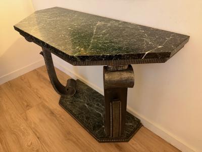 Pair of French Art Deco Wrought Iron Marble Consoles