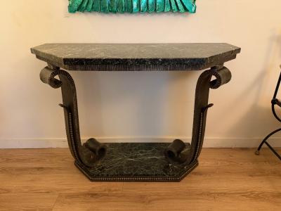 Pair of French Art Deco Wrought Iron Marble Consoles