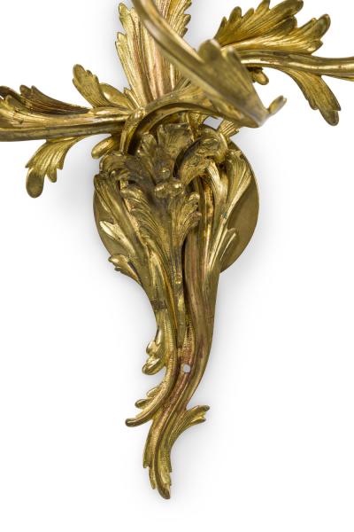 Pair of French Art Nouveau 3 Armed Brass Wall Sconces