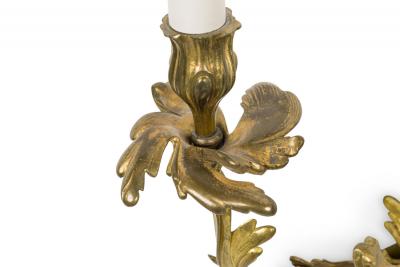 Pair of French Art Nouveau 3 Armed Brass Wall Sconces