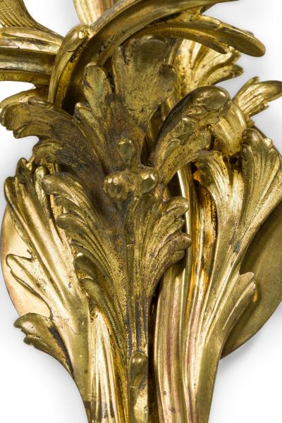 Pair of French Art Nouveau 3 Armed Brass Wall Sconces