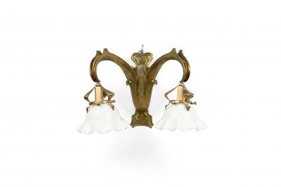 Pair of French Art Nouveau Brass Fleur de Lis Wall Sconces