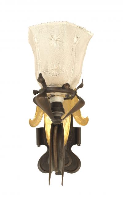 Pair of French Art Nouveau Copper Fleur de Lis Wall Sconces