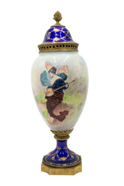 Pair of French Art Nouveau Enamel and Sevres Porcelain Vases