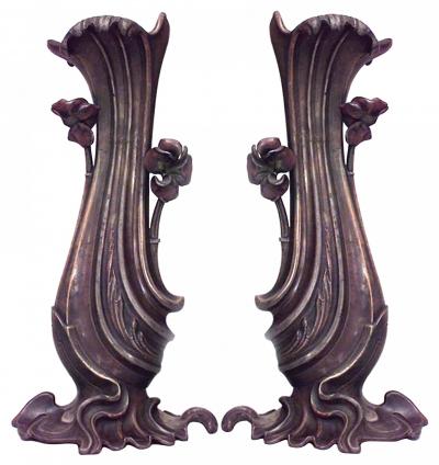 Pair of French Art Nouveau Metal Vases