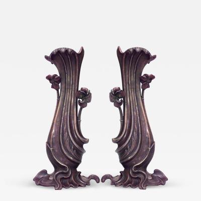 Pair of French Art Nouveau Metal Vases