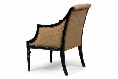 Pair of French Beige Upholstered and Black Wooden Framed Bergere Armchairs