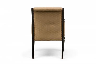 Pair of French Beige Upholstered and Black Wooden Framed Bergere Armchairs