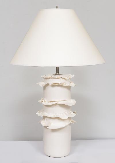Pair of French Bespoke Ceramic Ruffle Lamps